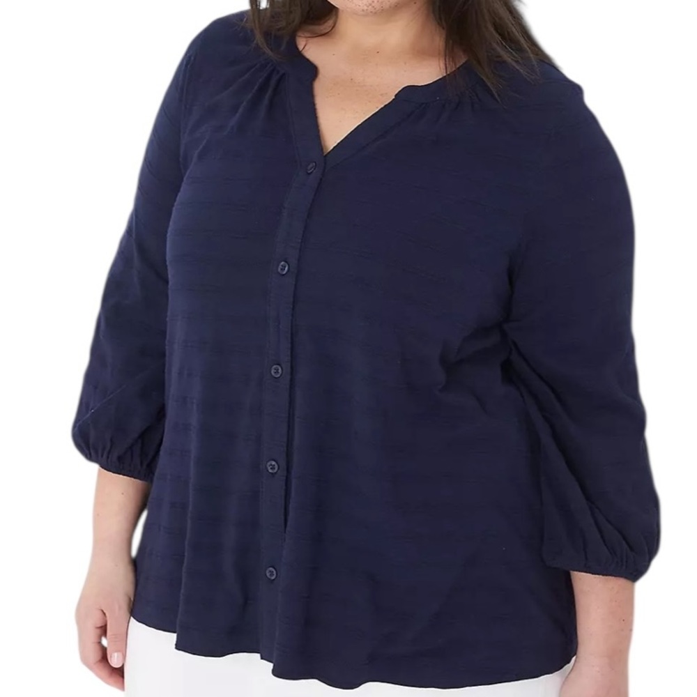 Lane Bryant Mari-Time Blue Notch Neck Button Front Top 18/20